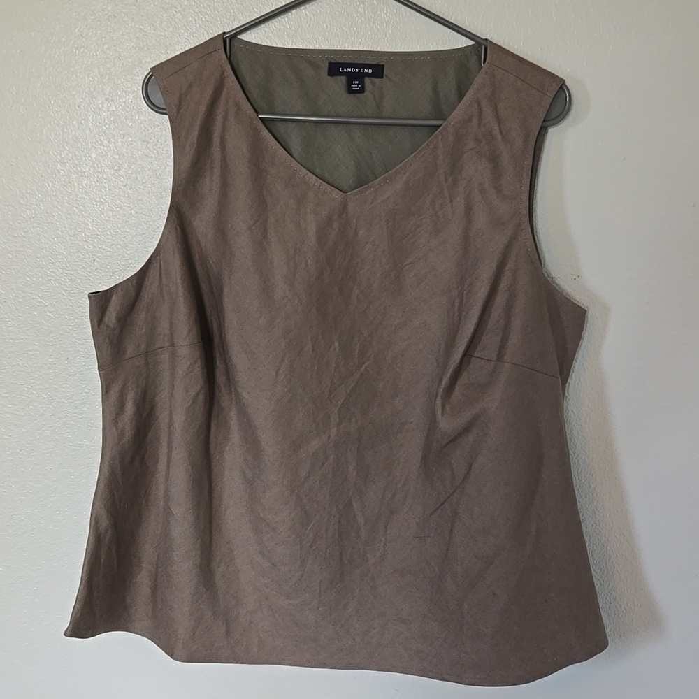 Lands End | Dark Olive Green Linen Tank Size 22W